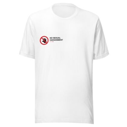 No sexual harassment tee, English and セクハラ禁止 set beside the prohibition sign